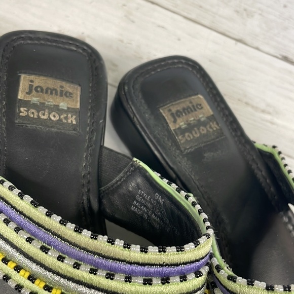 Viintage Beaded Embroidered Thong Square Toe Leather Sandal - Picture 6 of 14